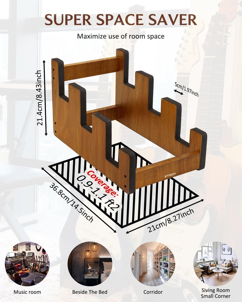 STRICH Wooden Guitar Stand for Multiple Guitars, 3-Holder, Front Display Space-Saving Floor Guitar Rack for Home, Studio, Stage, Mahogany Color, L-3EM (For 3 Electric/Bass) - Image 5